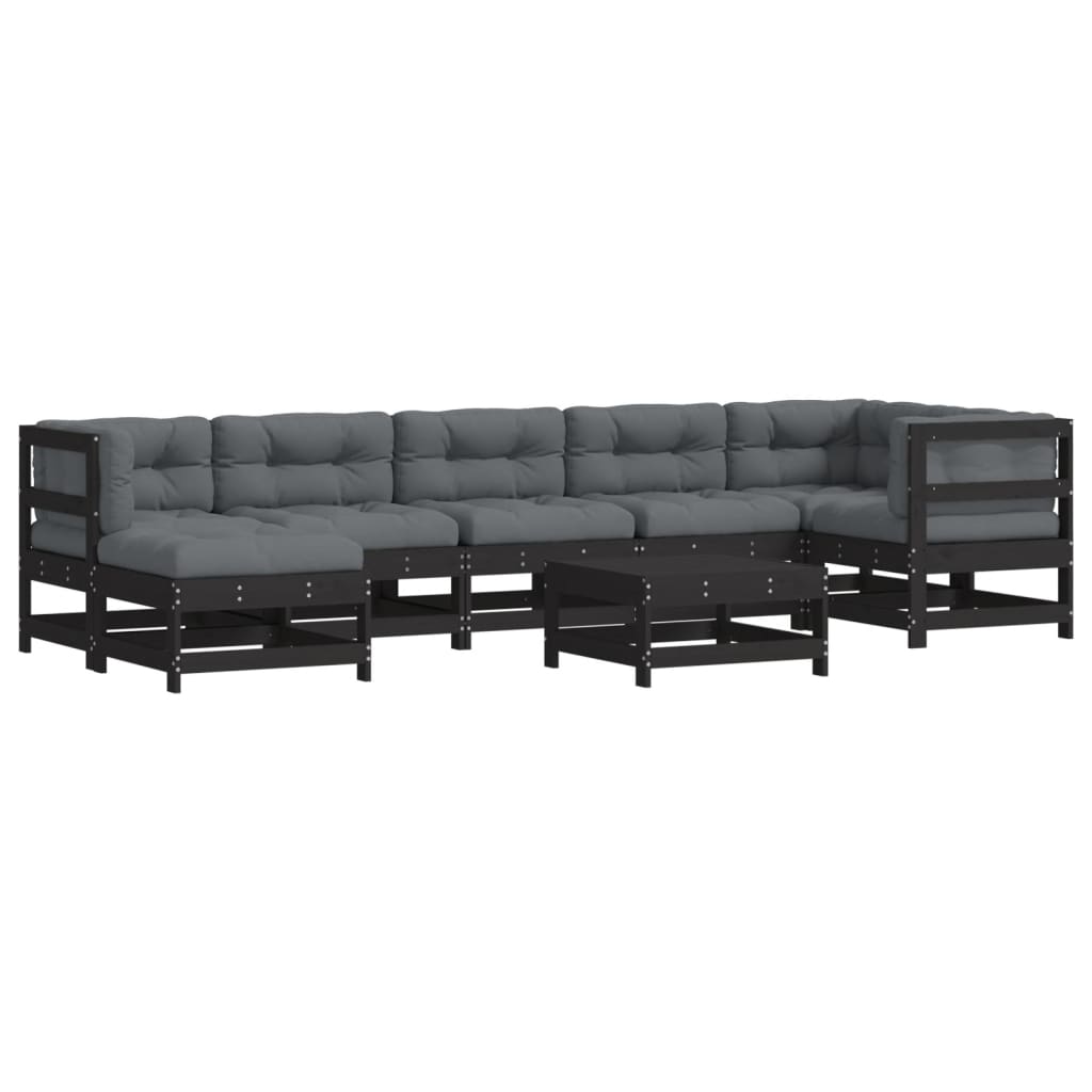 8-tlg. Garten-Lounge-Set mit Kissen Schwarz Massivholz