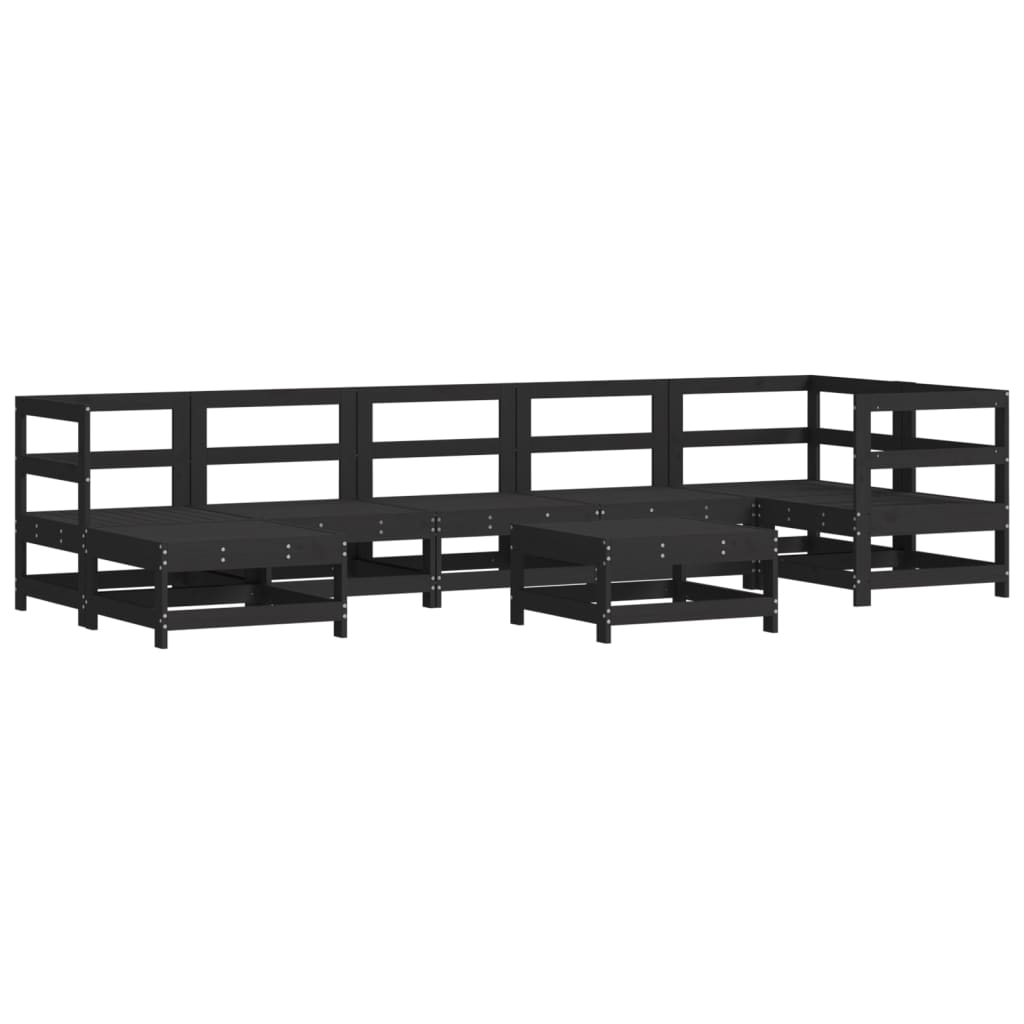 8-tlg. Garten-Lounge-Set mit Kissen Schwarz Massivholz