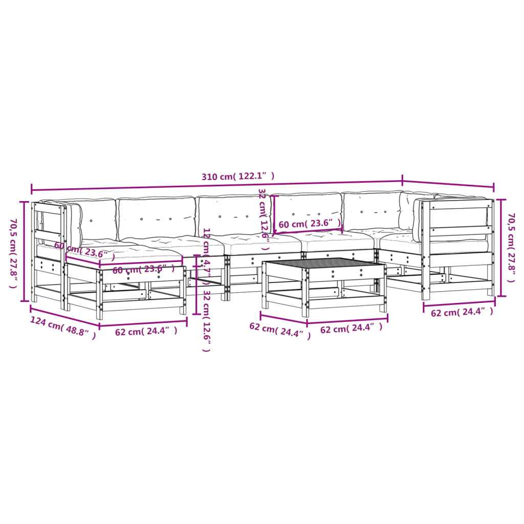8-tlg. Garten-Lounge-Set mit Kissen Massivholz Douglasie