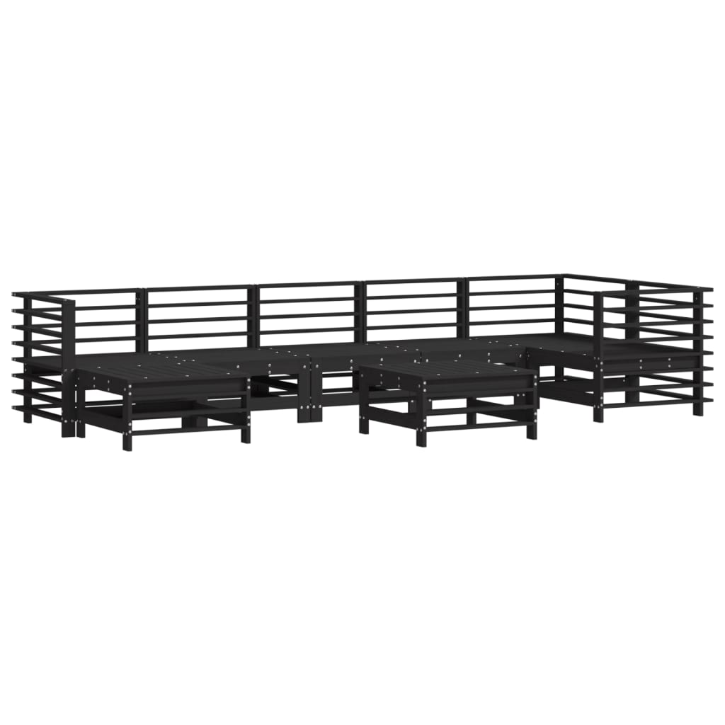 8-tlg. Garten-Lounge-Set mit Kissen Schwarz Massivholz