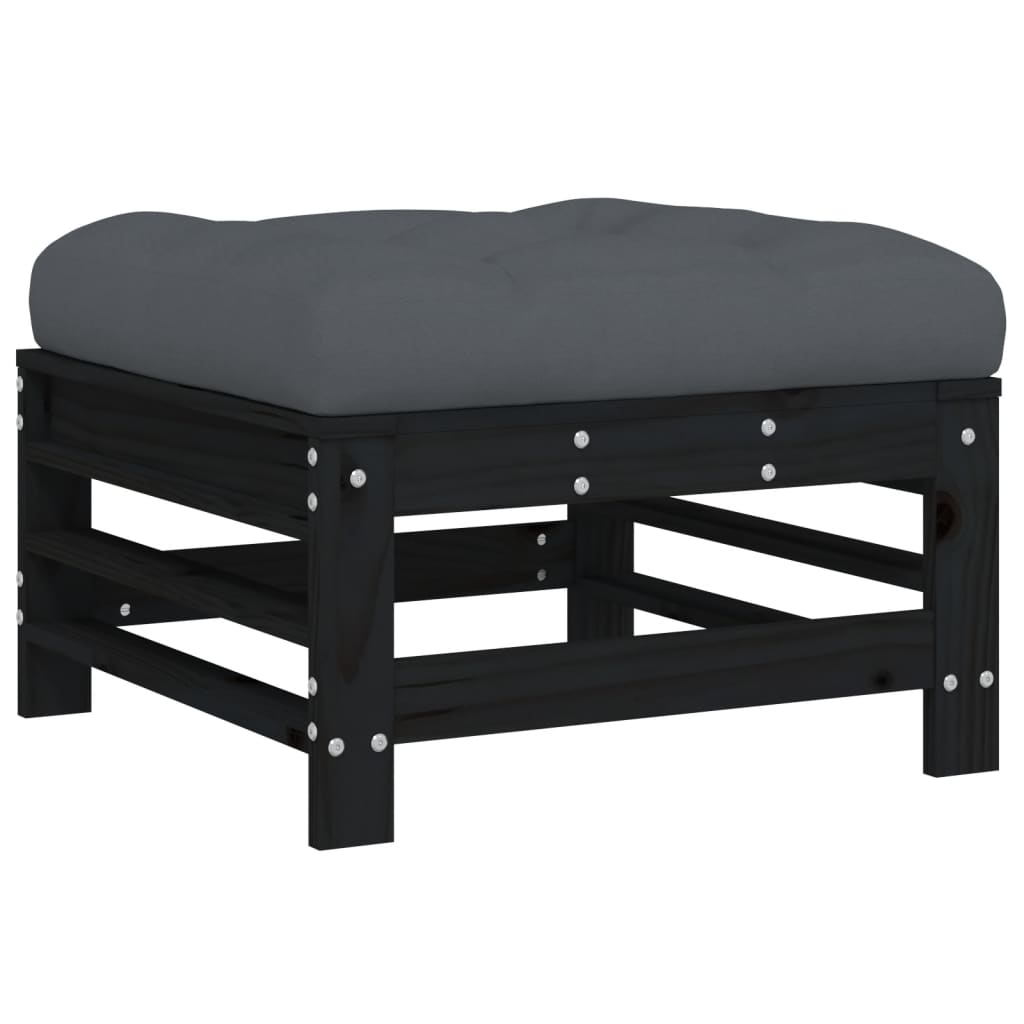 8-tlg. Garten-Lounge-Set mit Kissen Schwarz Massivholz