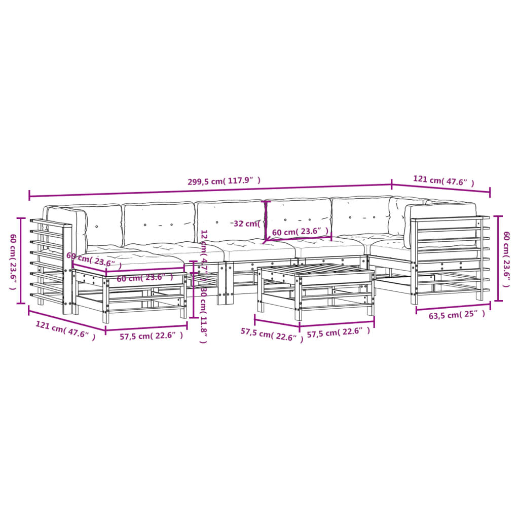8-tlg. Garten-Lounge-Set mit Kissen Schwarz Massivholz