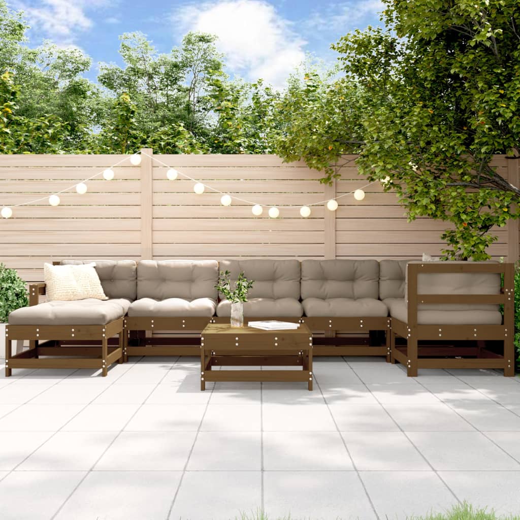 8-tlg. Garten-Lounge-Set mit Kissen Honigbraun Massivholz