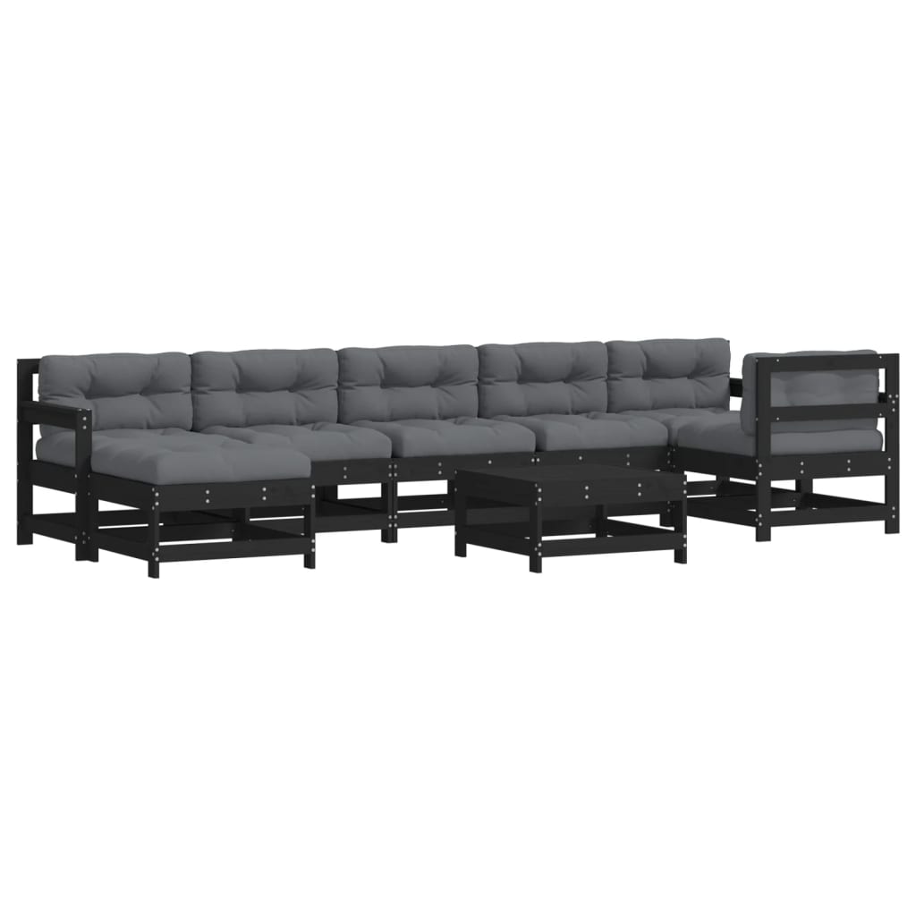 8-tlg. Garten-Lounge-Set mit Kissen Schwarz Massivholz
