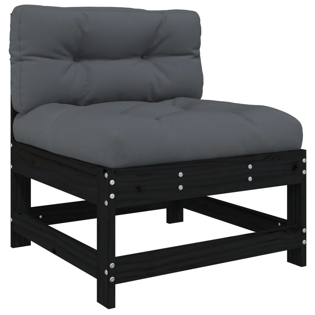 8-tlg. Garten-Lounge-Set mit Kissen Schwarz Massivholz