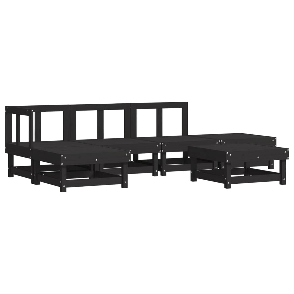 6-tlg. Garten-Lounge-Set mit Kissen Schwarz Massivholz