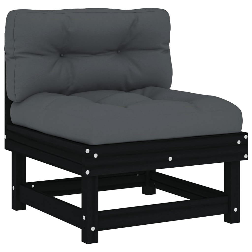 6-tlg. Garten-Lounge-Set mit Kissen Schwarz Massivholz