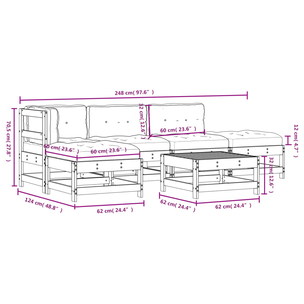 6-tlg. Garten-Lounge-Set mit Kissen Massivholz