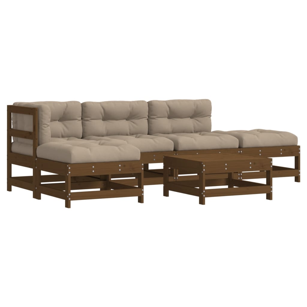 6-tlg. Garten-Lounge-Set mit Kissen Honigbraun Massivholz