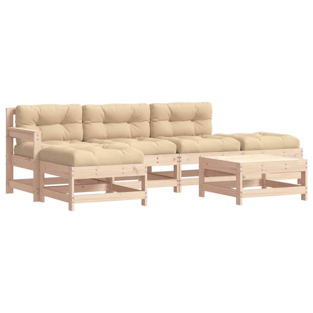 6-tlg. Garten-Lounge-Set mit Kissen Massivholz