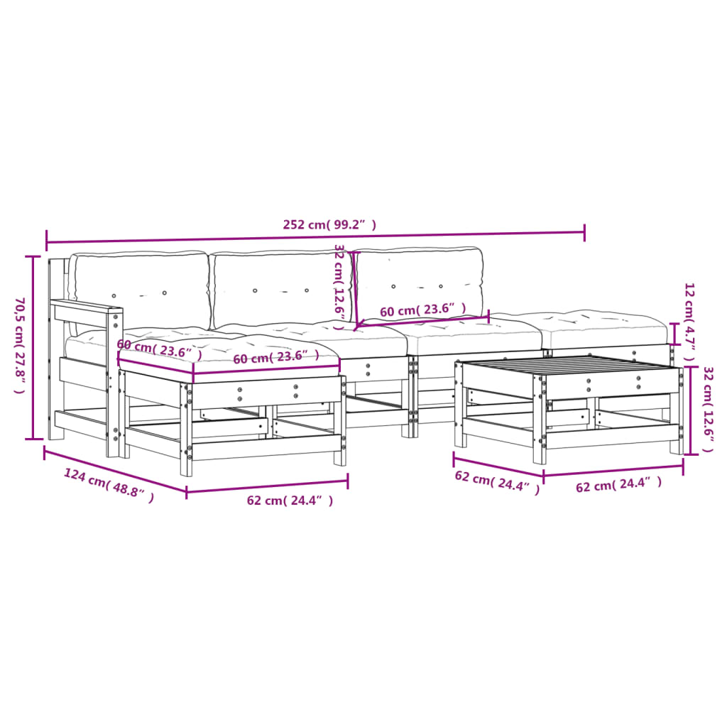 6-tlg. Garten-Lounge-Set mit Kissen Massivholz