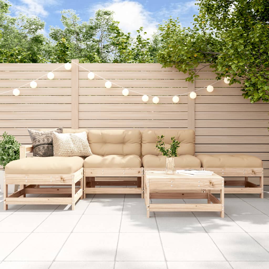 6-tlg. Garten-Lounge-Set mit Kissen Massivholz