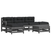 Thumbnail for 6-tlg. Garten-Lounge-Set mit Kissen Grau Massivholz