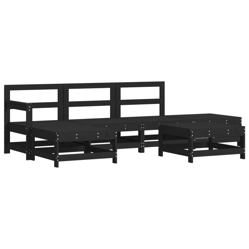 6-tlg. Garten-Lounge-Set mit Kissen Schwarz Massivholz