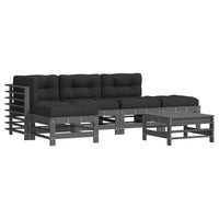 Thumbnail for 6-tlg. Garten-Lounge-Set mit Kissen Grau Massivholz