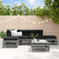 Thumbnail for 6-tlg. Garten-Lounge-Set mit Kissen Grau Massivholz