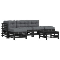 Thumbnail for 6-tlg. Garten-Lounge-Set mit Kissen Schwarz Massivholz