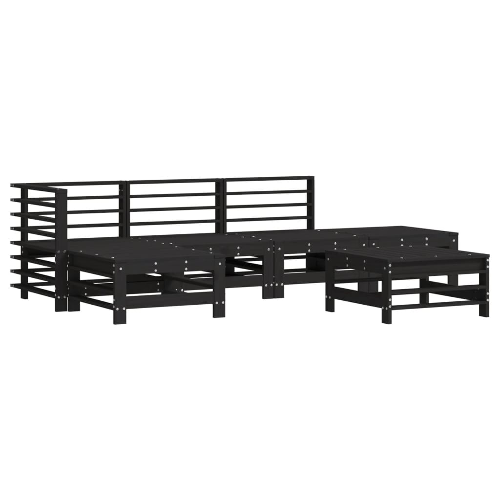 6-tlg. Garten-Lounge-Set mit Kissen Schwarz Massivholz