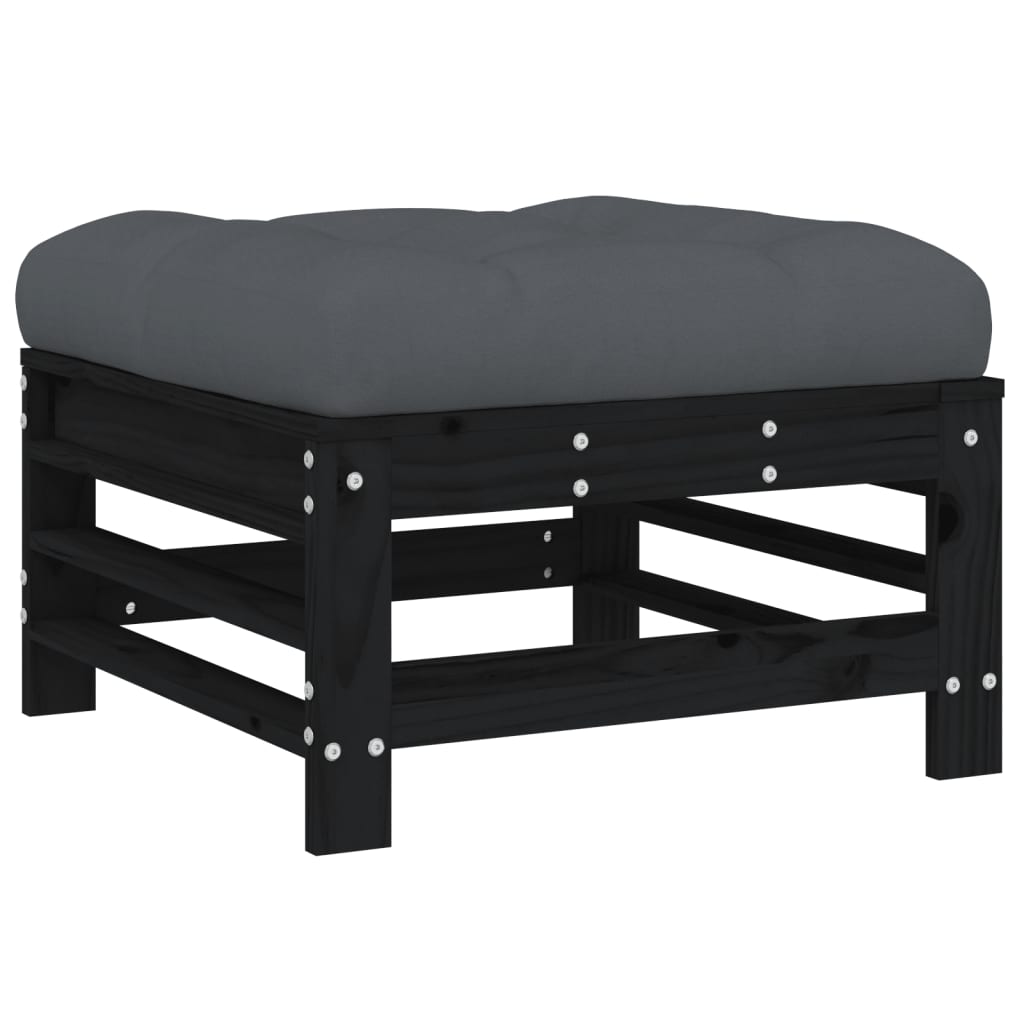 6-tlg. Garten-Lounge-Set mit Kissen Schwarz Massivholz
