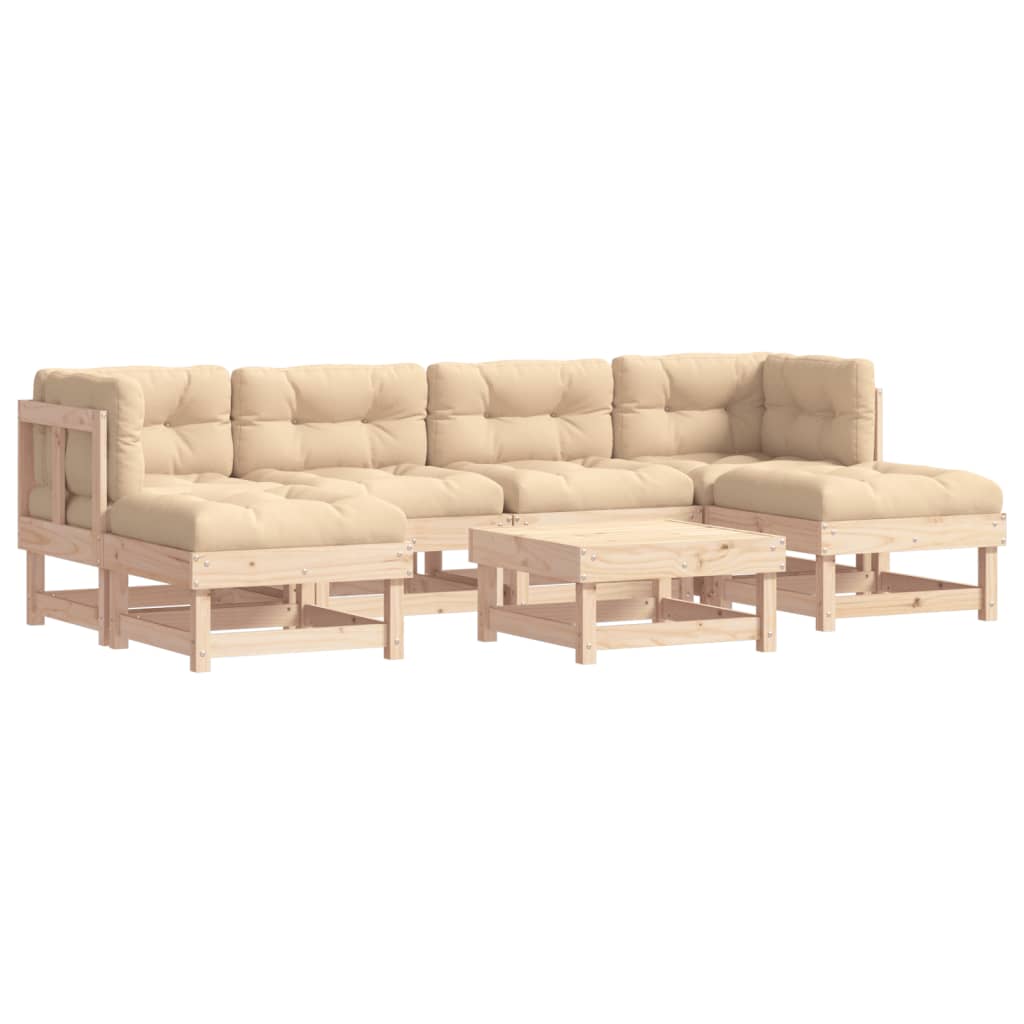 7-tlg. Garten-Lounge-Set mit Kissen Massivholz