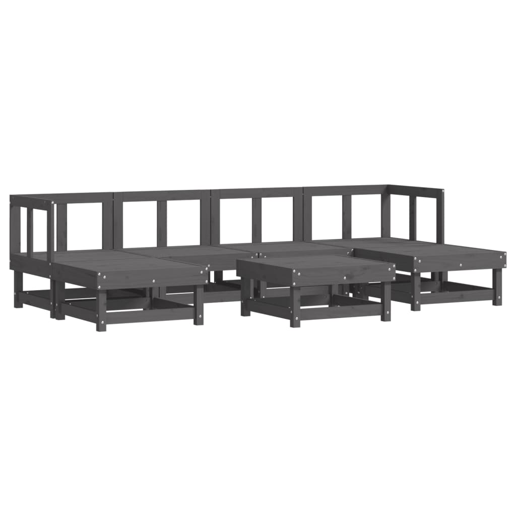 7-tlg. Garten-Lounge-Set mit Kissen Grau Massivholz