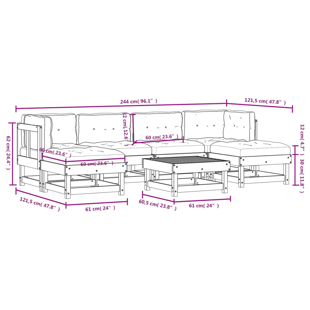 7-tlg. Garten-Lounge-Set mit Kissen Grau Massivholz