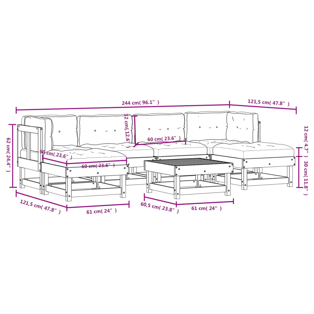 7-tlg. Garten-Lounge-Set mit Kissen Honigbraun Massivholz