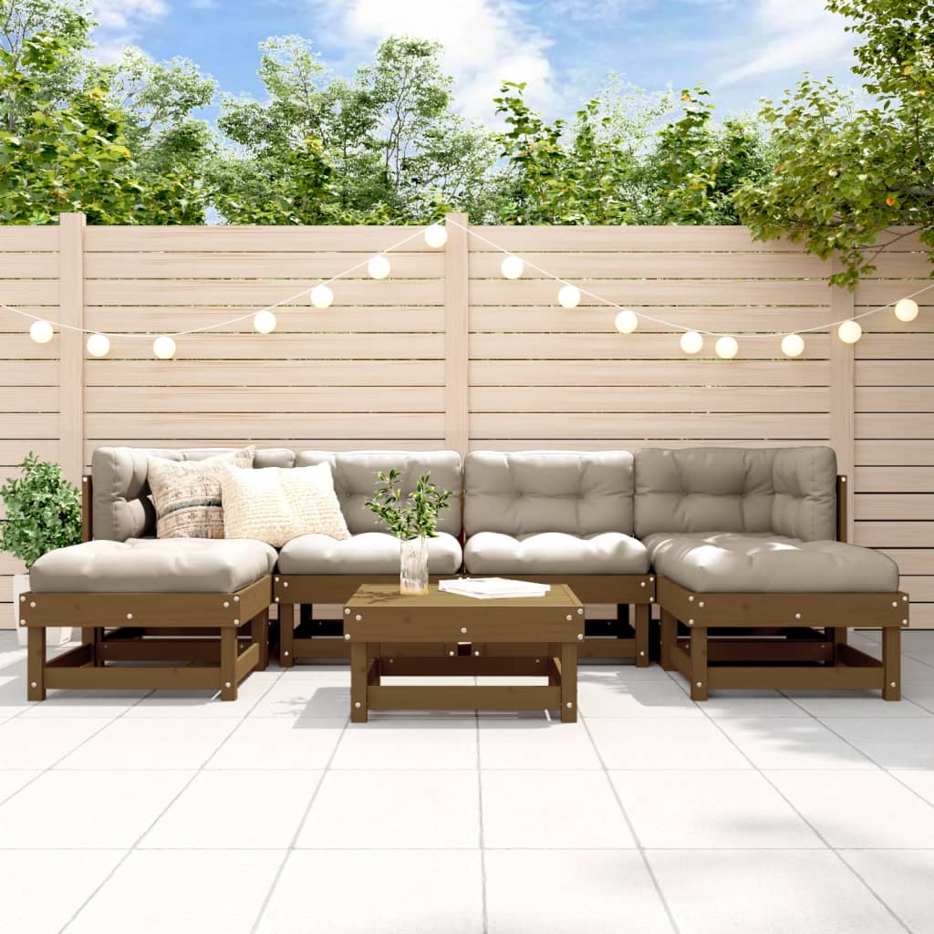 7-tlg. Garten-Lounge-Set mit Kissen Honigbraun Massivholz