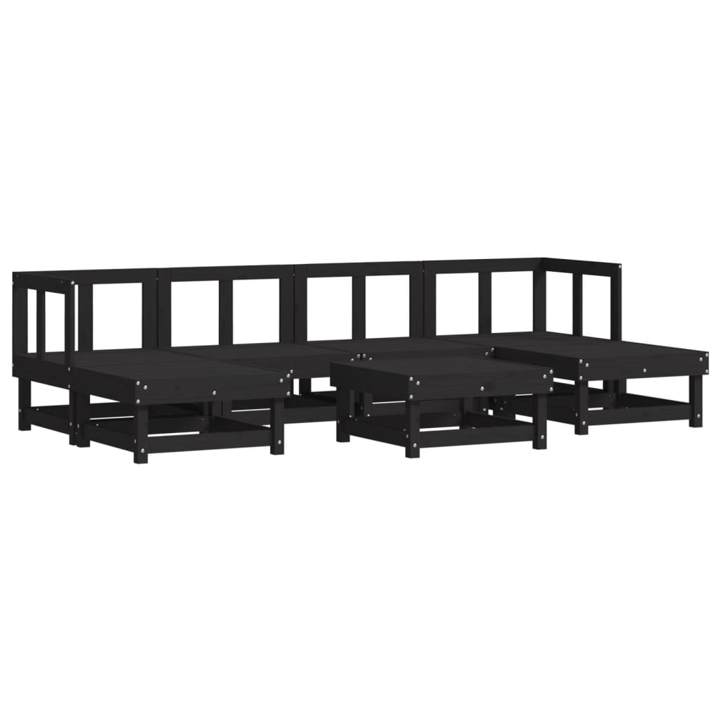 7-tlg. Garten-Lounge-Set mit Kissen Schwarz Massivholz