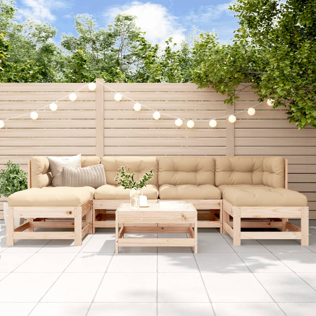 7-tlg. Garten-Lounge-Set mit Kissen Massivholz