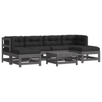 Thumbnail for 7-tlg. Garten-Lounge-Set mit Kissen Grau Massivholz