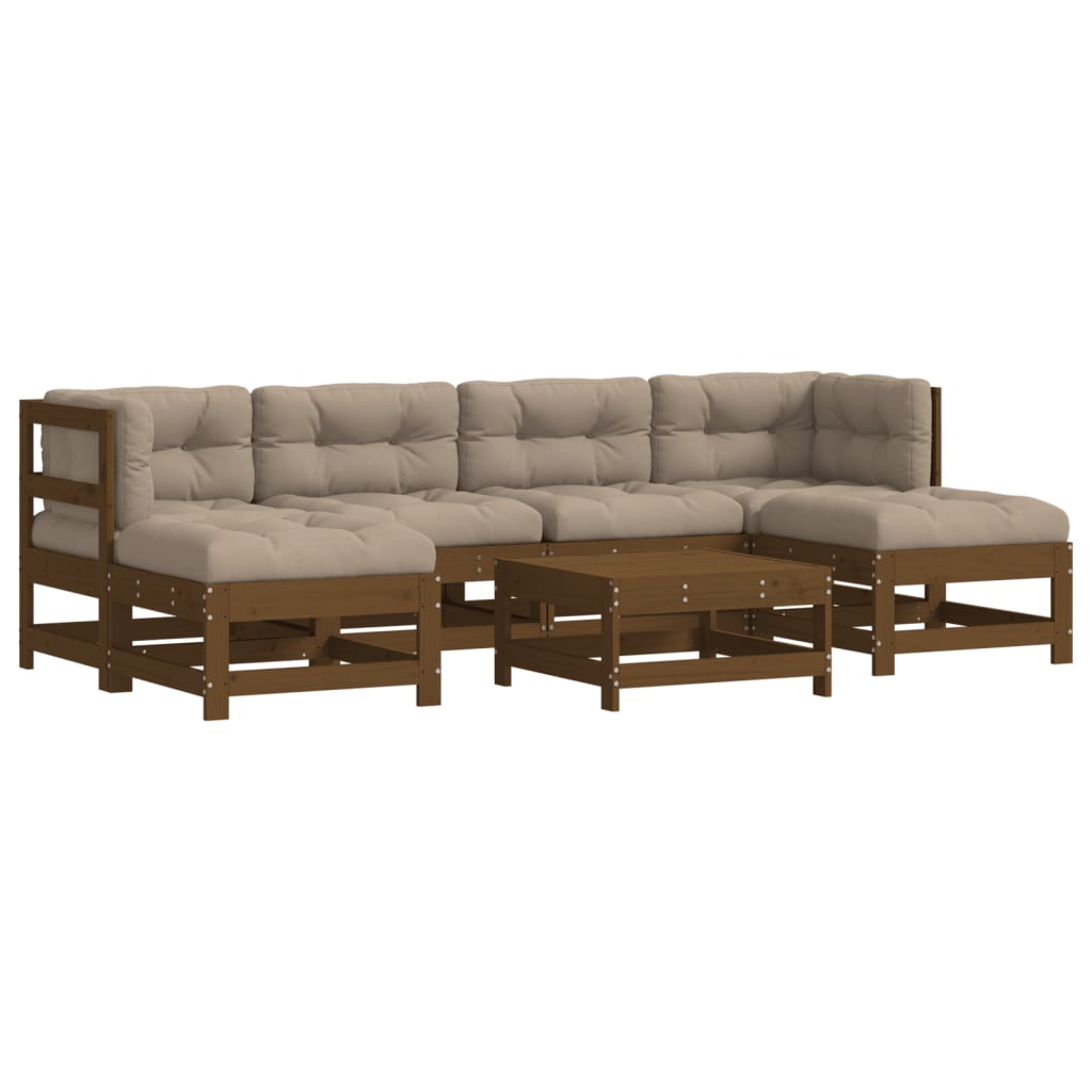 7-tlg. Garten-Lounge-Set mit Kissen Honigbraun Massivholz