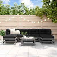 Thumbnail for 7-tlg. Garten-Lounge-Set mit Kissen Grau Massivholz