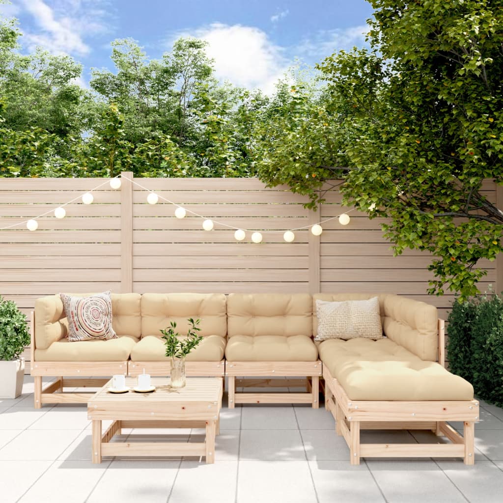 7-tlg. Garten-Lounge-Set mit Kissen Massivholz