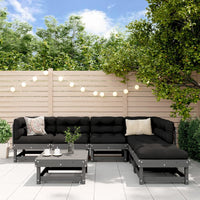 Thumbnail for 7-tlg. Garten-Lounge-Set mit Kissen Grau Massivholz