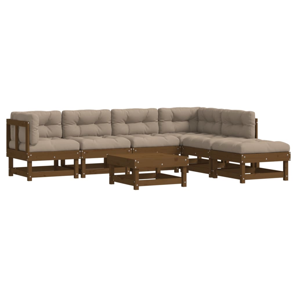 7-tlg. Garten-Lounge-Set mit Kissen Honigbraun Massivholz