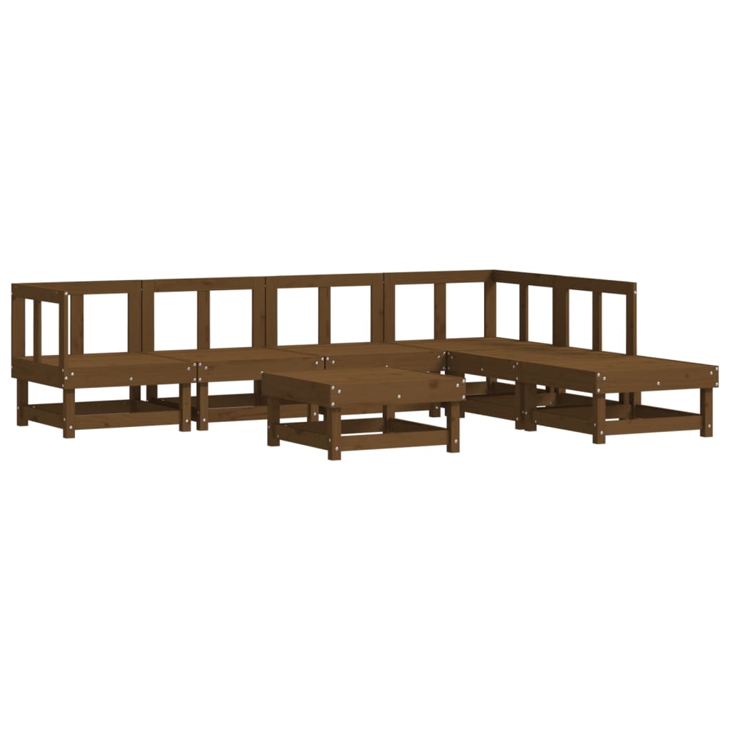 7-tlg. Garten-Lounge-Set mit Kissen Honigbraun Massivholz