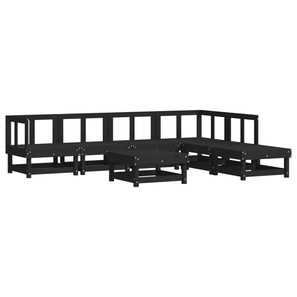 7-tlg. Garten-Lounge-Set mit Kissen Schwarz Massivholz