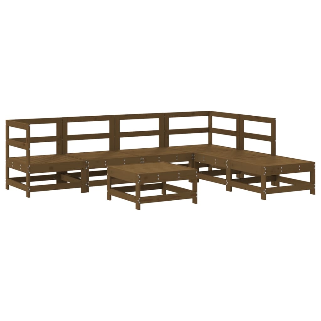 7-tlg. Garten-Lounge-Set mit Kissen Honigbraun Massivholz