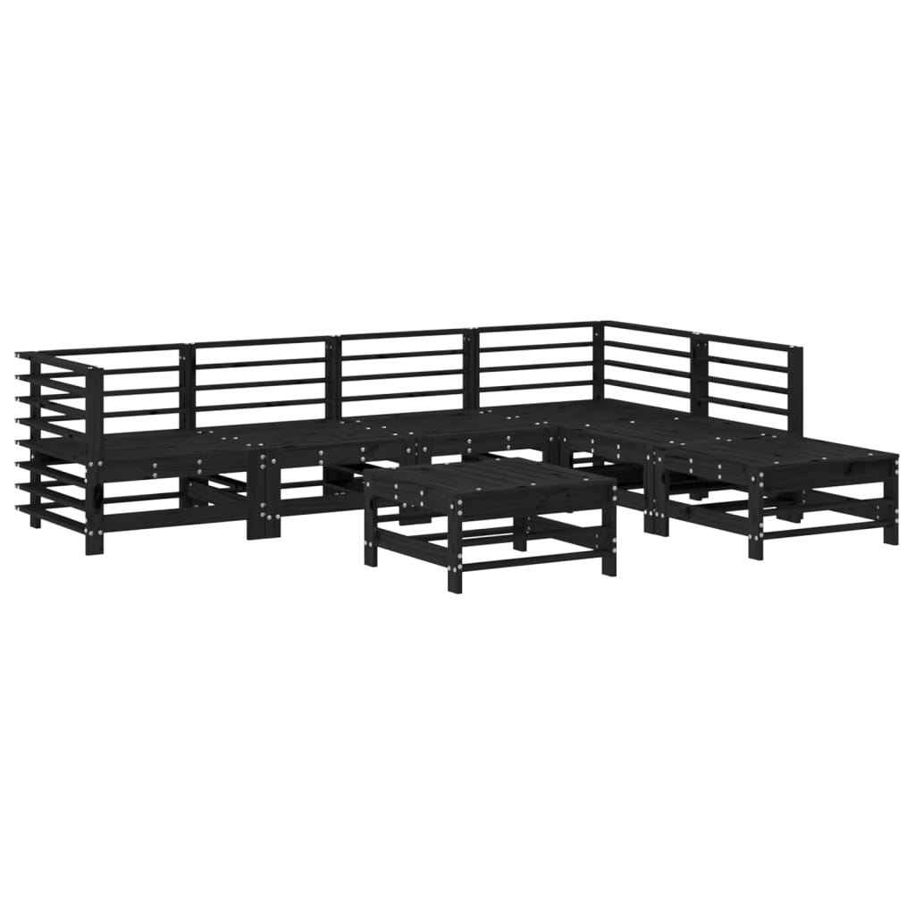 7-tlg. Garten-Lounge-Set mit Kissen Schwarz Massivholz