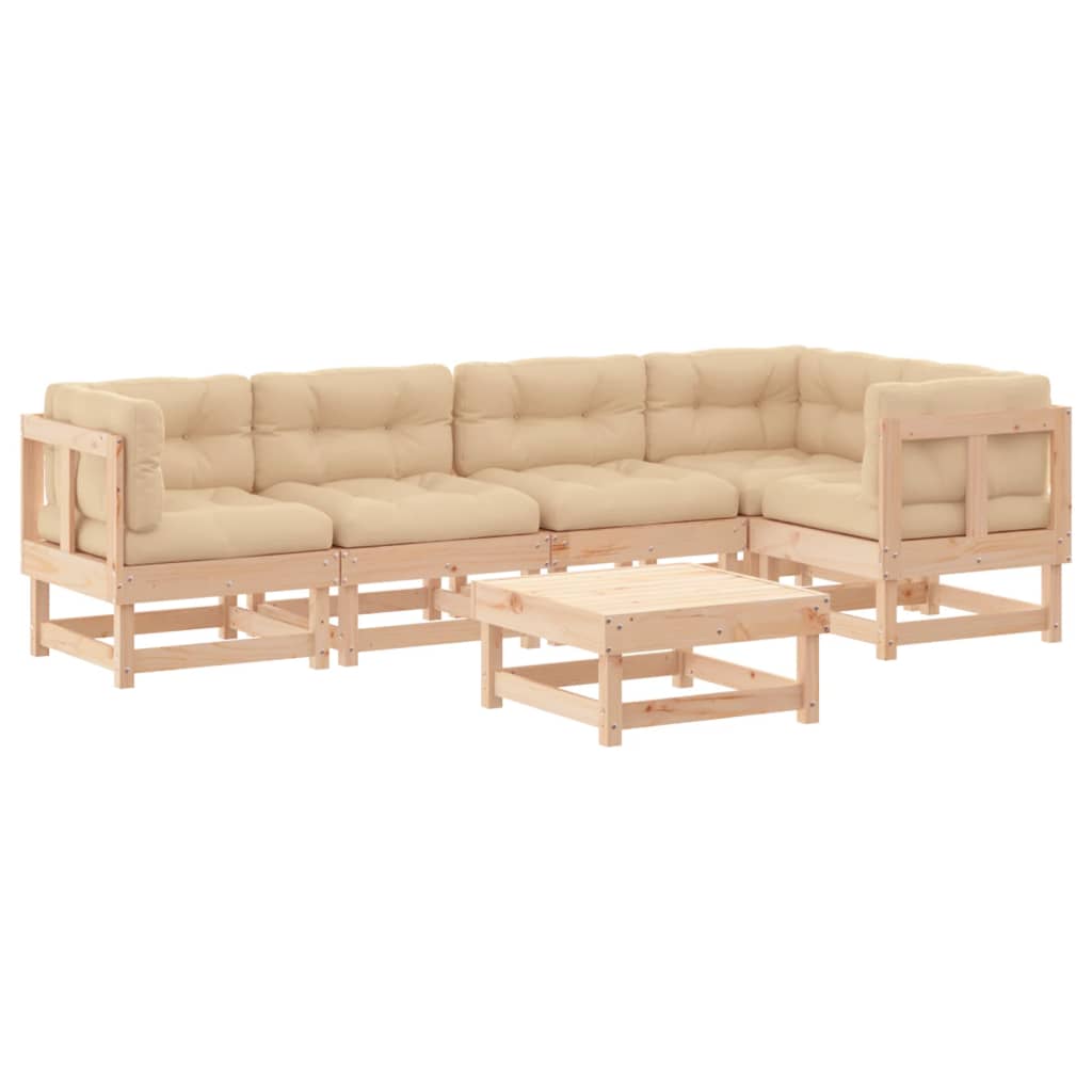 6-tlg. Garten-Lounge-Set mit Kissen Massivholz