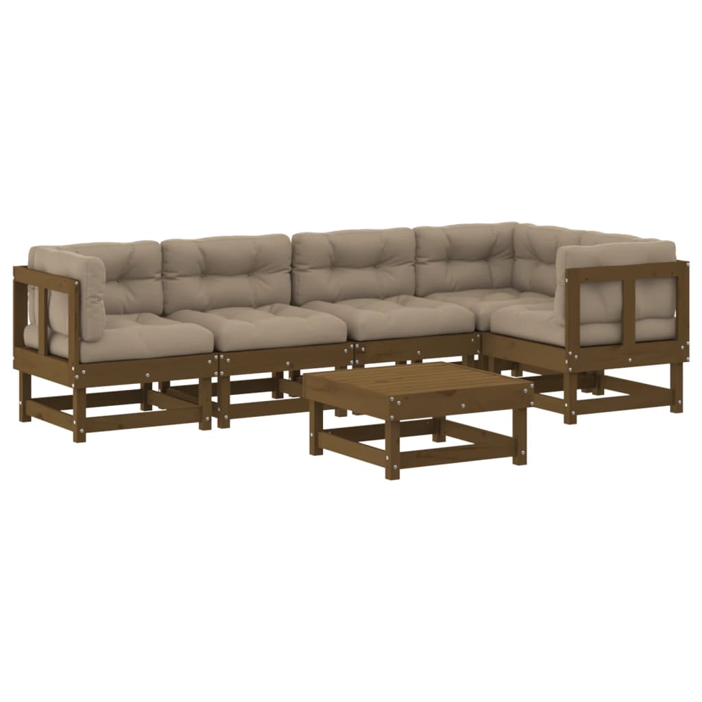 6-tlg. Garten-Lounge-Set mit Kissen Honigbraun Massivholz