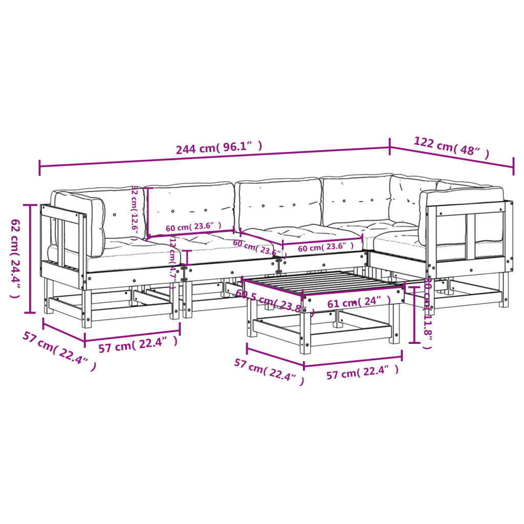 6-tlg. Garten-Lounge-Set mit Kissen Honigbraun Massivholz