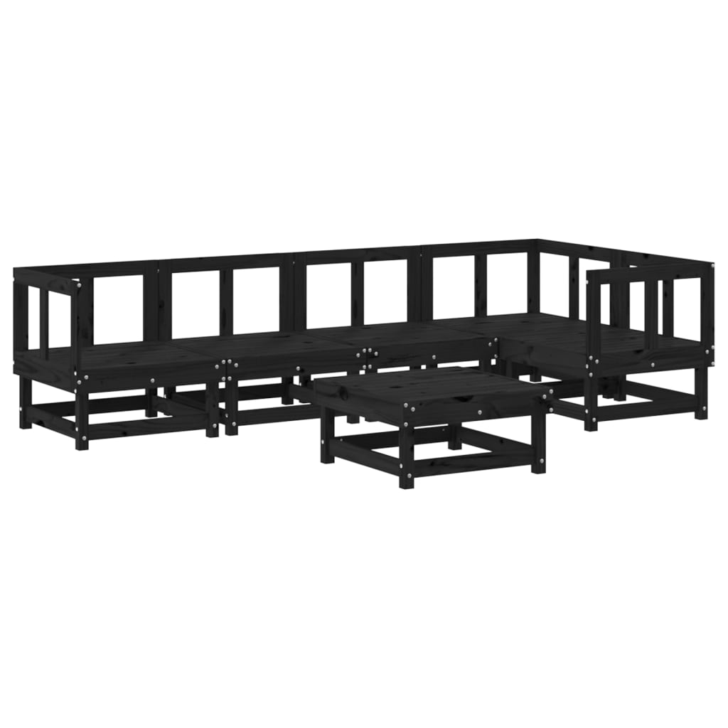 6-tlg. Garten-Lounge-Set mit Kissen Schwarz Massivholz