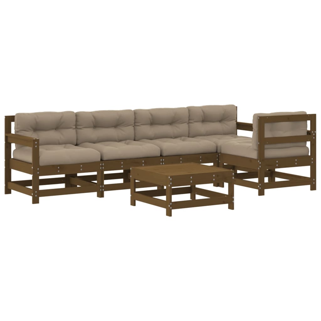 6-tlg. Garten-Lounge-Set mit Kissen Honigbraun Massivholz