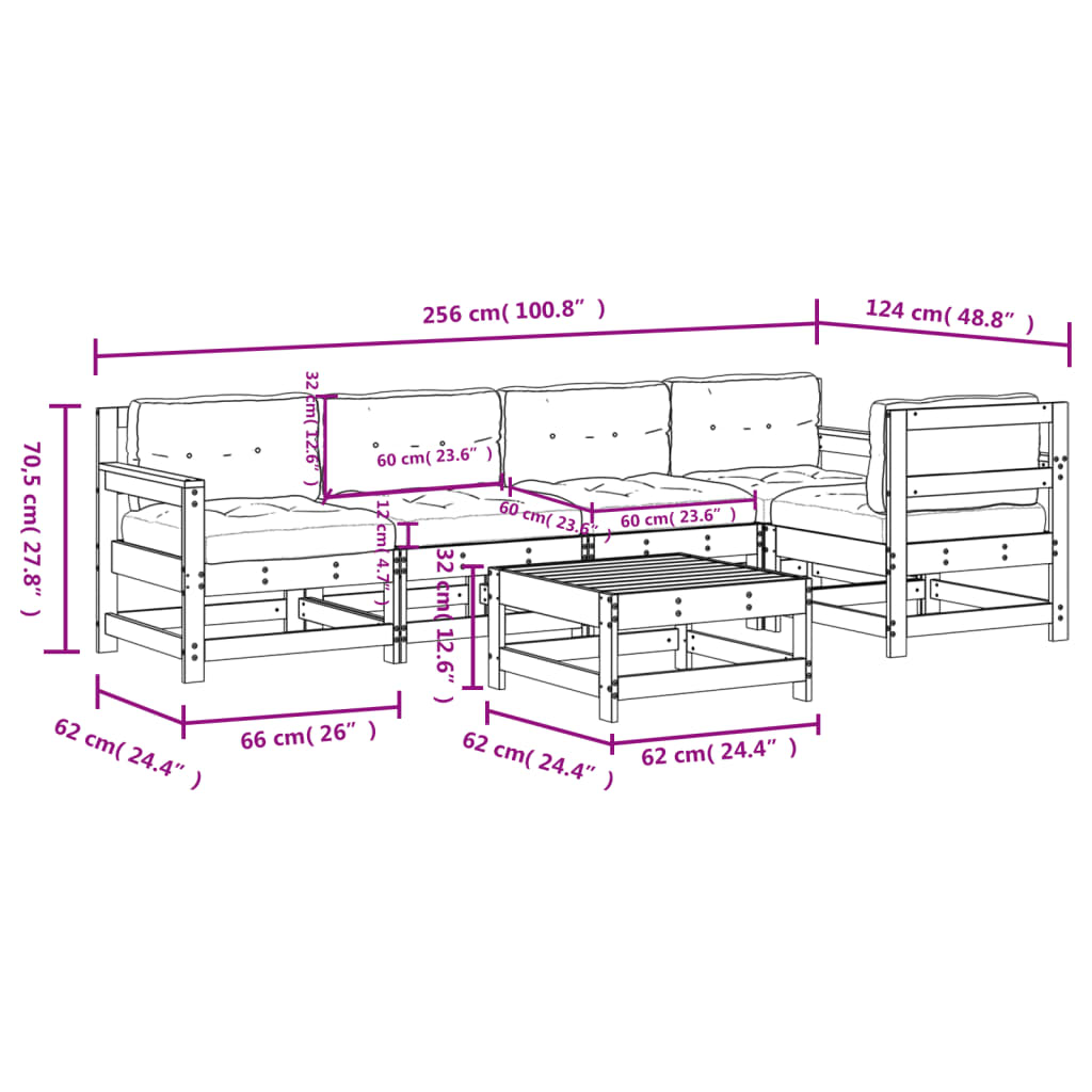 6-tlg. Garten-Lounge-Set mit Kissen Honigbraun Massivholz