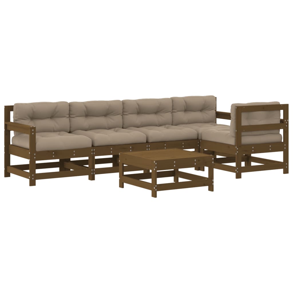 6-tlg. Garten-Lounge-Set mit Kissen Honigbraun Massivholz