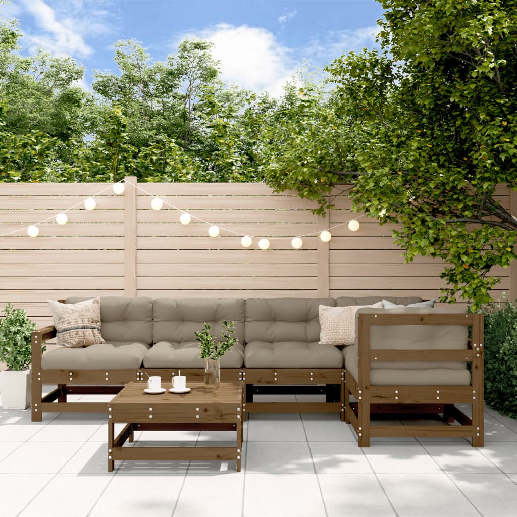 6-tlg. Garten-Lounge-Set mit Kissen Honigbraun Massivholz