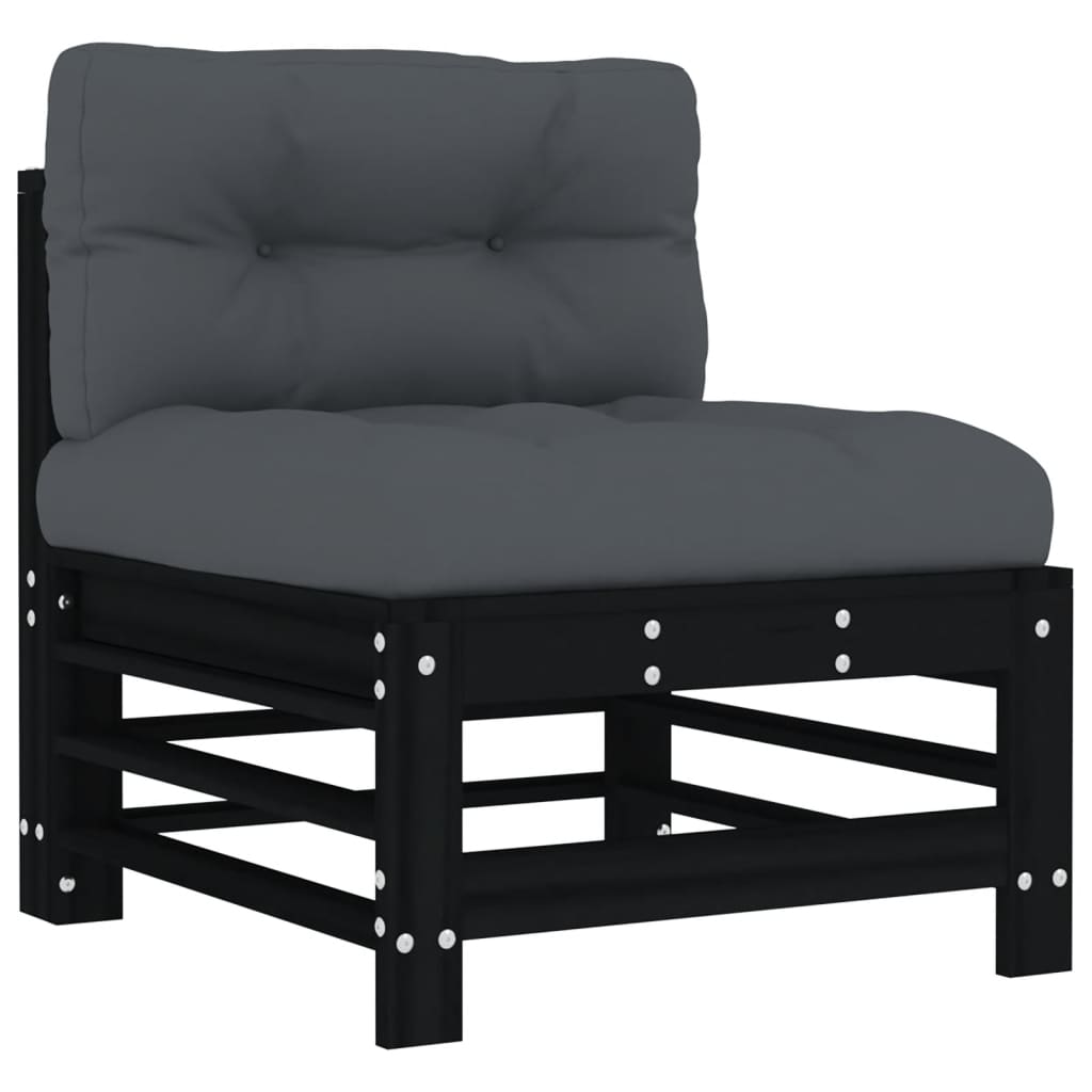 6-tlg. Garten-Lounge-Set mit Kissen Schwarz Massivholz