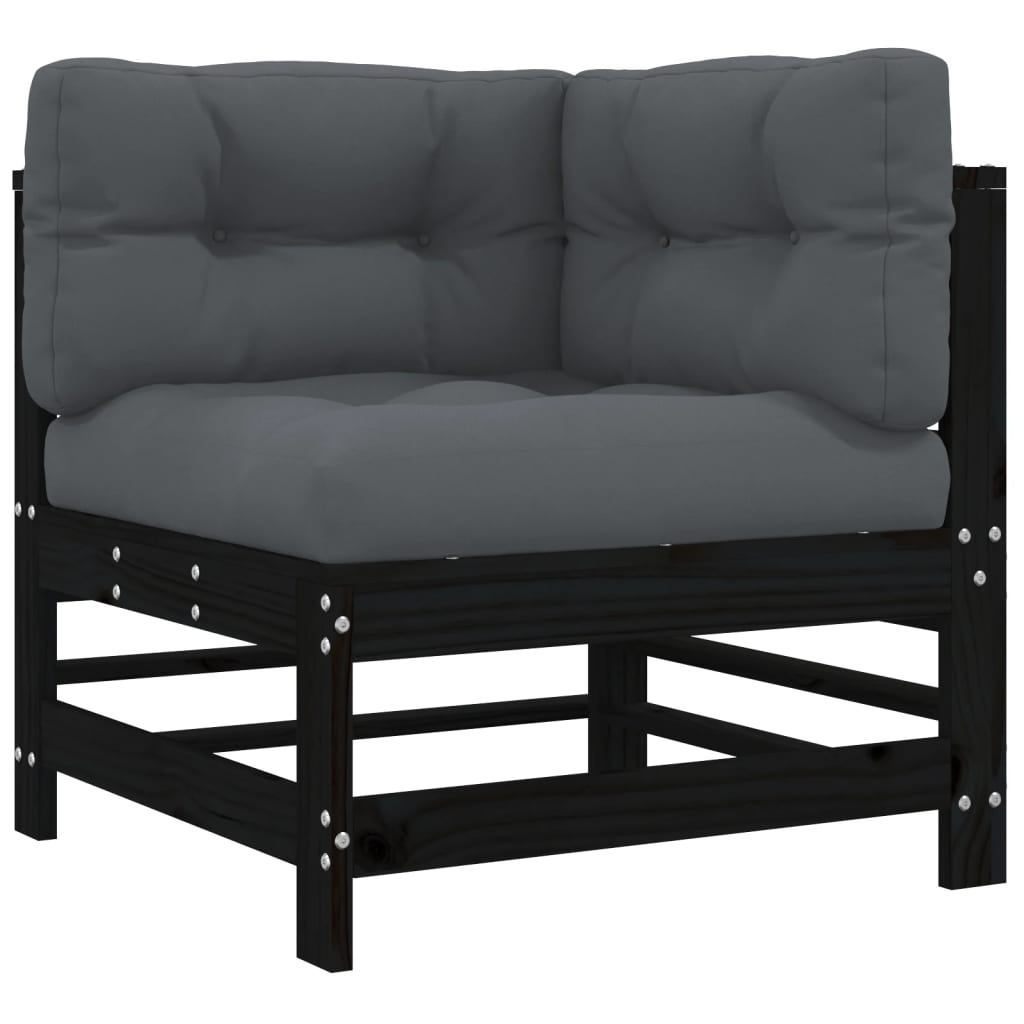 6-tlg. Garten-Lounge-Set mit Kissen Schwarz Massivholz